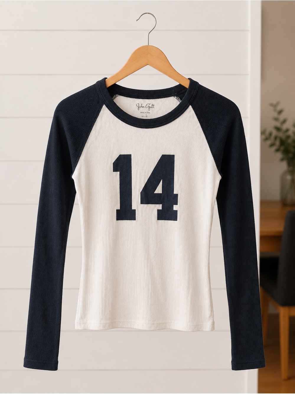 Women’s Black & White Raglan Long Sleeve Top with '14' Graphic